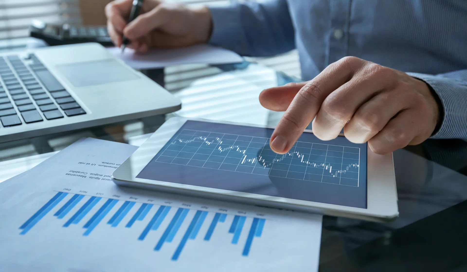 Financial services professional reviewing campaign data